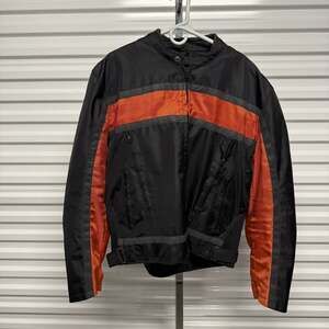 NexGen SH2095 Men's 'Racer' Black and Orange Textile Motorcycle Jacket -